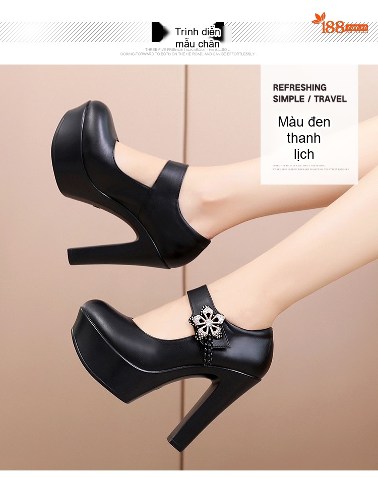 Giày Cao Gót Quai Ngang Bề Mặt Da Bóng Chiều Cao Đế 13cm Màu Đen, Trắng, Bạc chi tiết 7