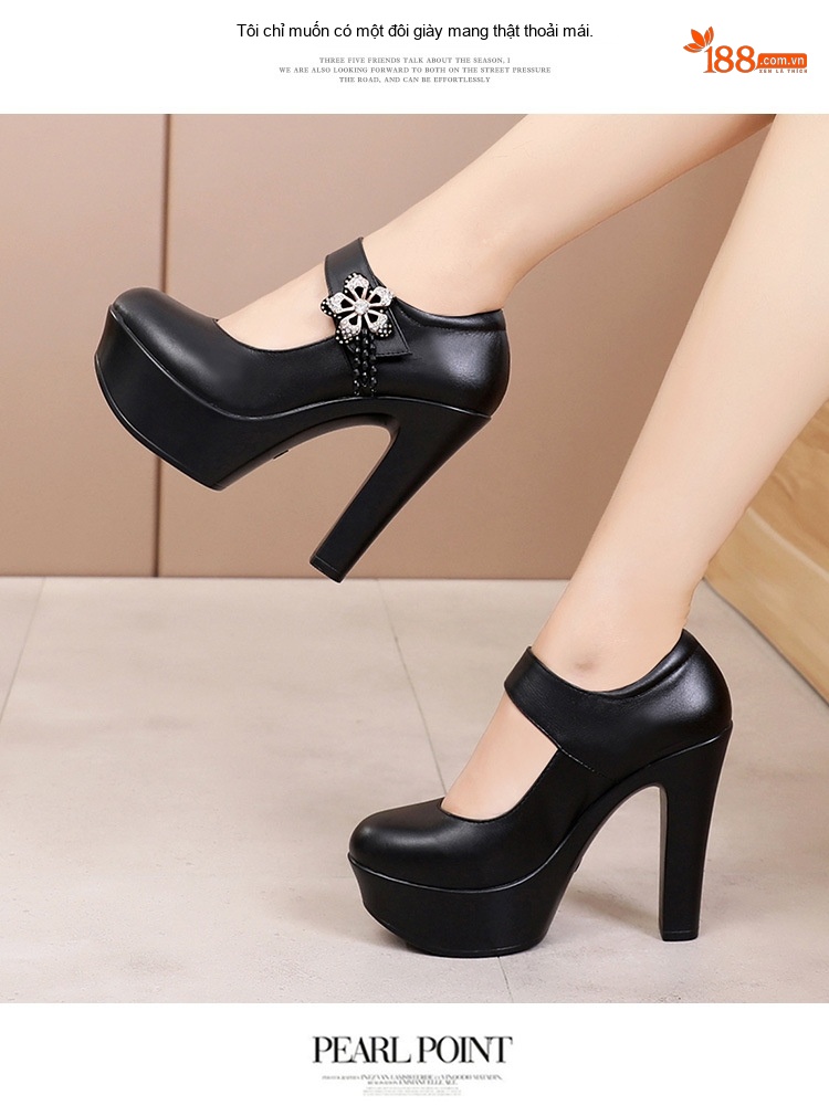 Giày Cao Gót Quai Ngang Bề Mặt Da Bóng Chiều Cao Đế 13cm Màu Đen, Trắng, Bạc chi tiết 8