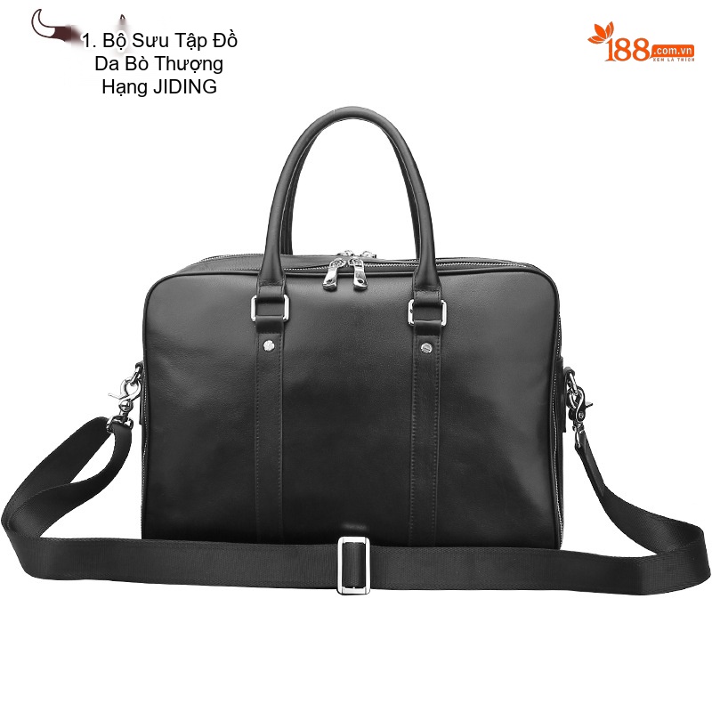 Cặp Túi Công Sở Nam Da Bò Đựng Laptop 14 Inch Đeo Vai Màu Đen