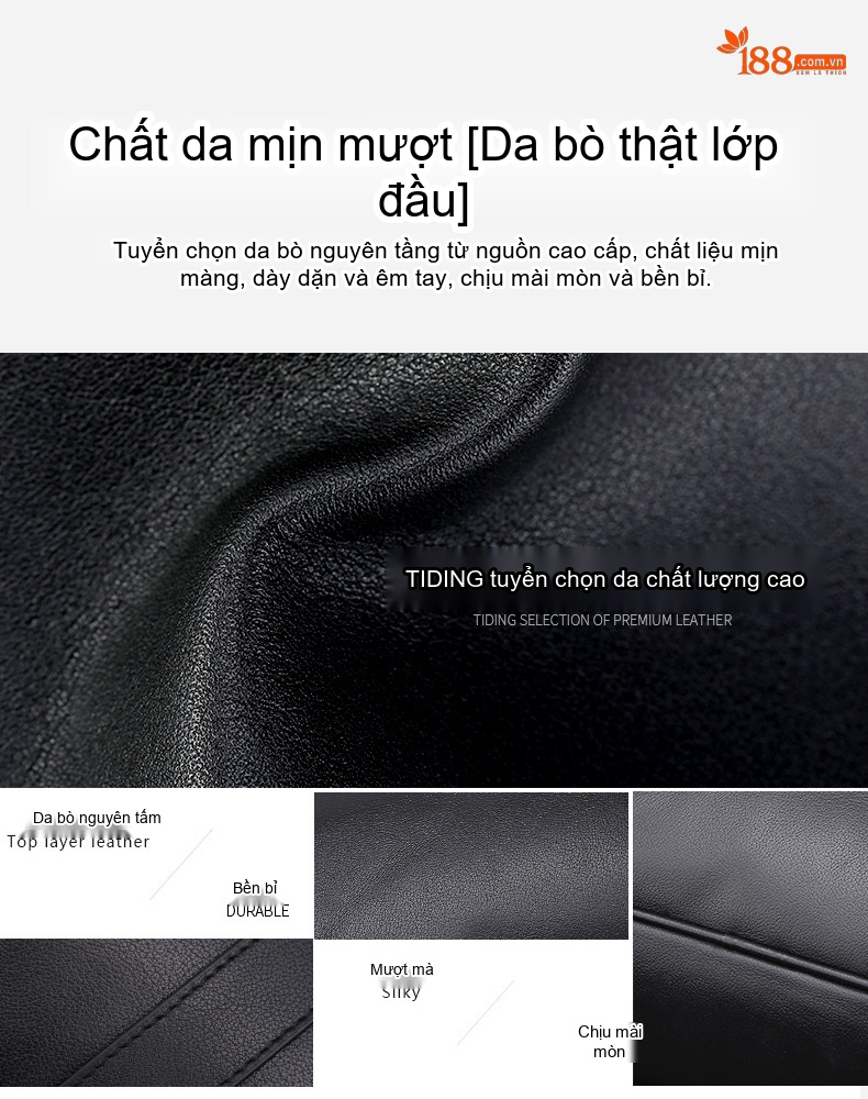 Cặp Túi Công Sở Nam Da Bò Đựng Laptop 14 Inch Đeo Vai Màu Đen chi tiết 10
