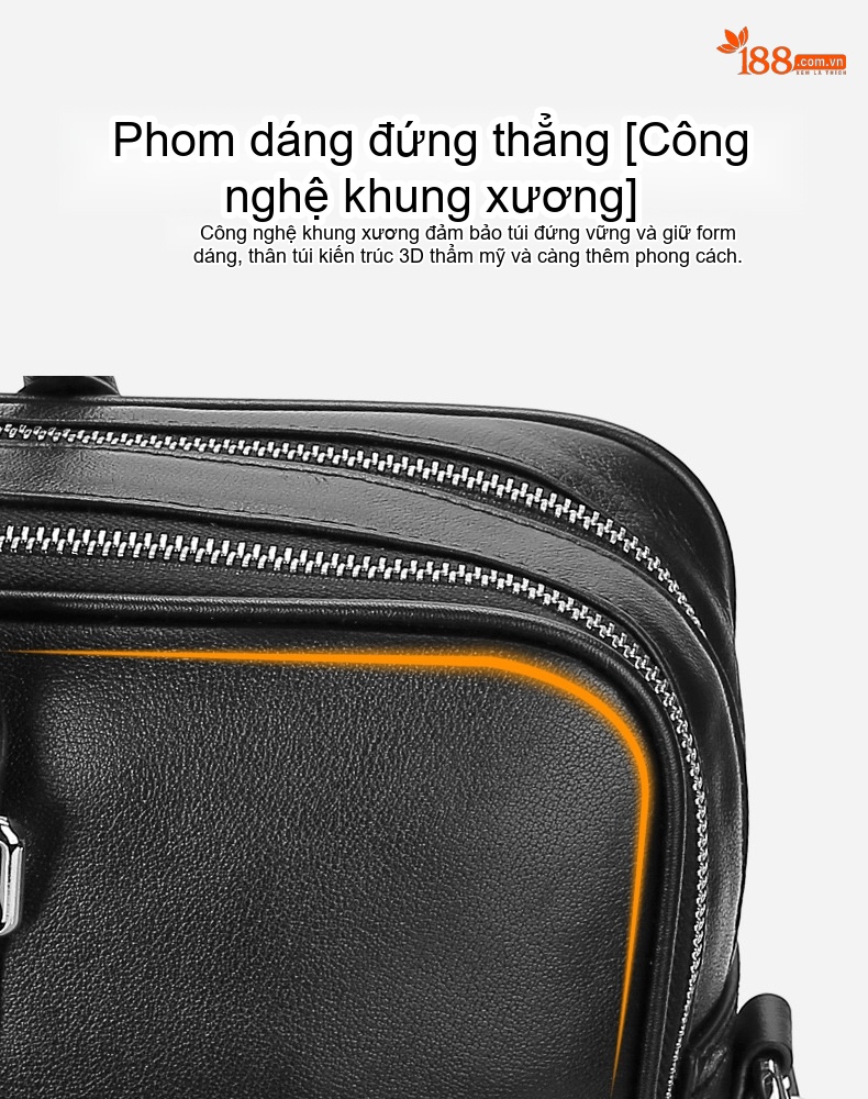 Cặp Túi Công Sở Nam Da Bò Đựng Laptop 14 Inch Đeo Vai Màu Đen chi tiết 12