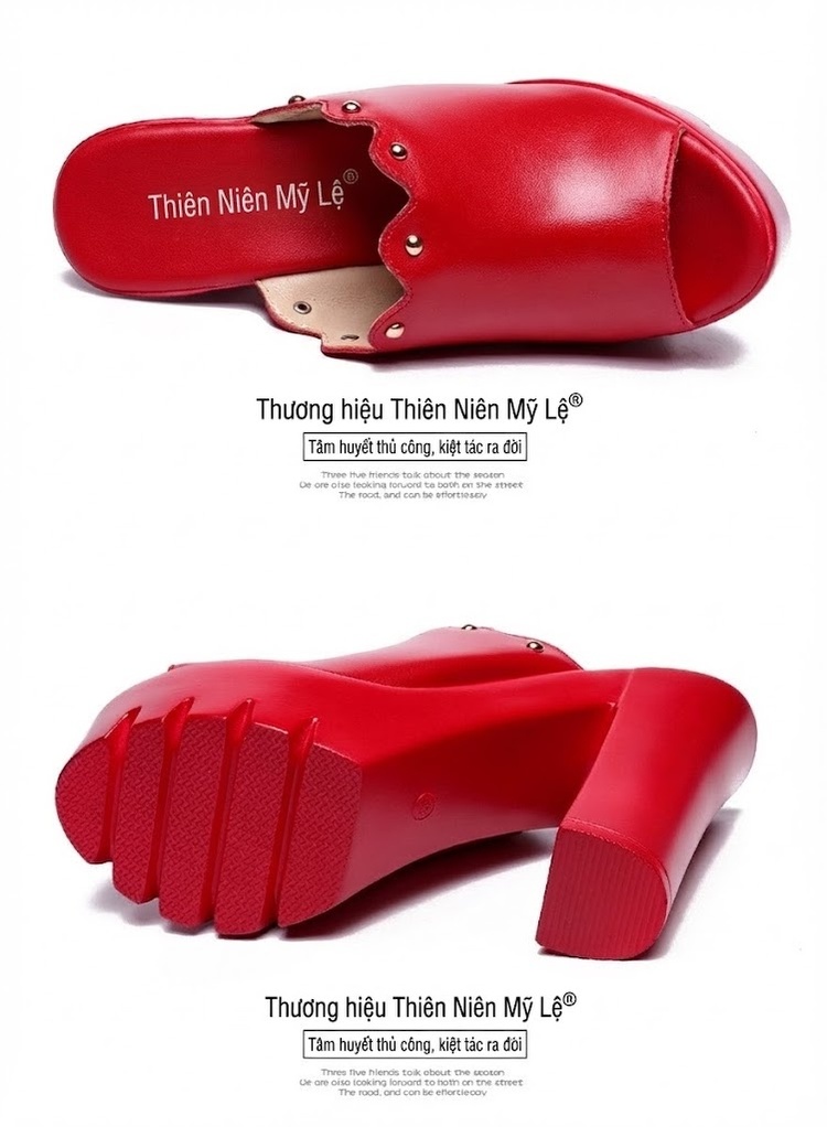 Dép Lười Nữ Hở Mũi Đế Xuồng Chiều Cao Đế Khoảng 8cm Màu Đỏ, Đen, Trắng chi tiết 15