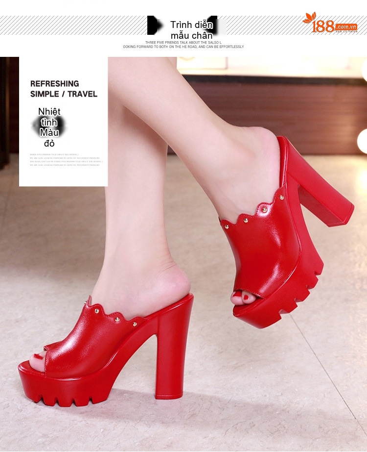 Dép Lười Nữ Hở Mũi Đế Xuồng Chiều Cao Đế Khoảng 8cm Màu Đỏ, Đen, Trắng chi tiết 7