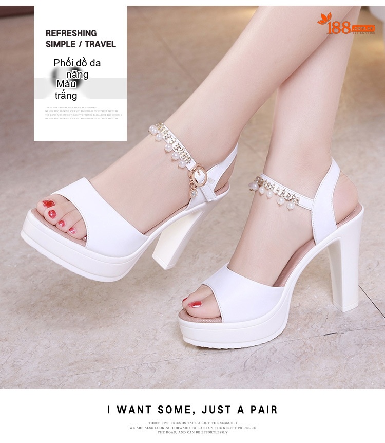 Giày Sandal Cao Gót Nữ Hở Ngón Quai Hậu Đế Xuồng Gót Cao 10cm-12cm Da Bóng Màu Đen, Trắng chi tiết 12