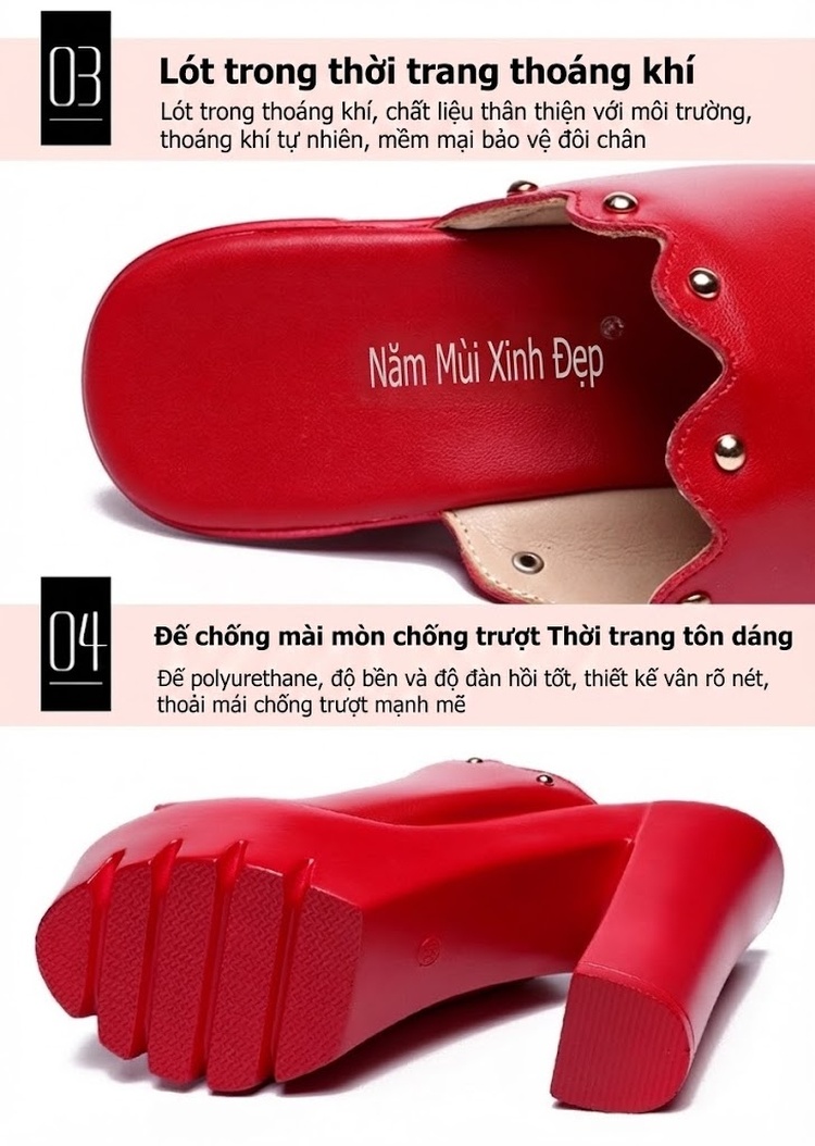 Dép Lười Nữ Hở Mũi Đế Xuồng Chiều Cao Đế Khoảng 8cm Màu Đỏ, Đen, Trắng chi tiết 6