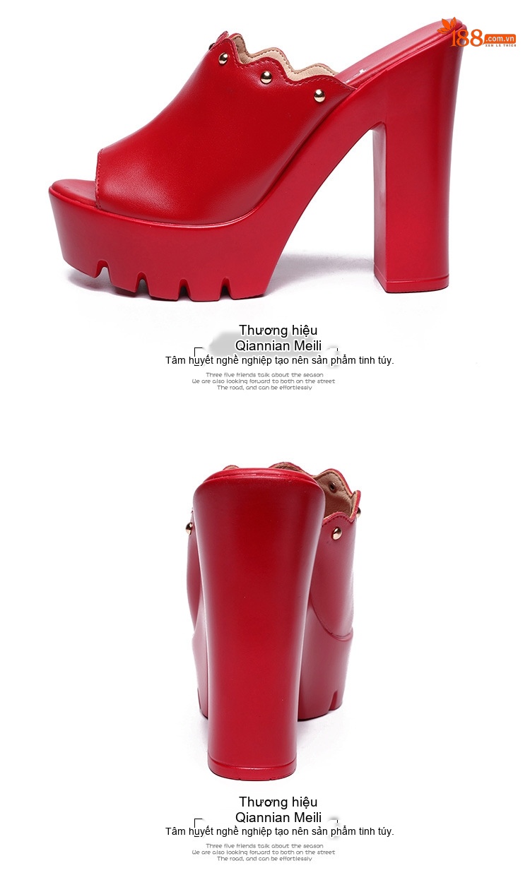 Dép Lười Nữ Hở Mũi Đế Xuồng Chiều Cao Đế Khoảng 8cm Màu Đỏ, Đen, Trắng chi tiết 14