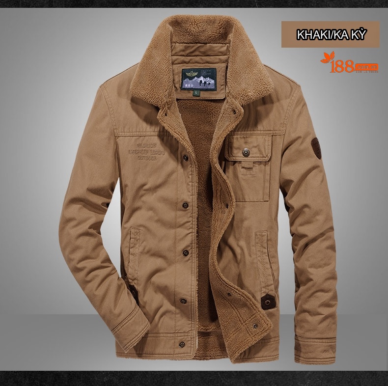 Áo Khoác Nam Cotton Lót Lông Cừu Dày Dặn Cổ Bẻ Giữ Ấm Form Rộng Màu Nâu, Xanh Rêu, Xanh Navy chi tiết 10