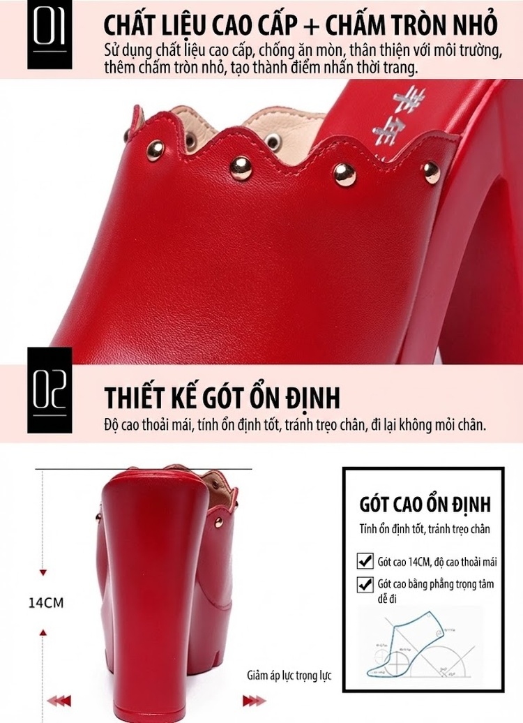 Dép Lười Nữ Hở Mũi Đế Xuồng Chiều Cao Đế Khoảng 8cm Màu Đỏ, Đen, Trắng chi tiết 5