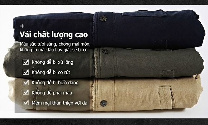 Áo Khoác Nam Cotton Lót Lông Cừu Dày Dặn Cổ Bẻ Giữ Ấm Form Rộng Màu Nâu, Xanh Rêu, Xanh Navy chi tiết 6