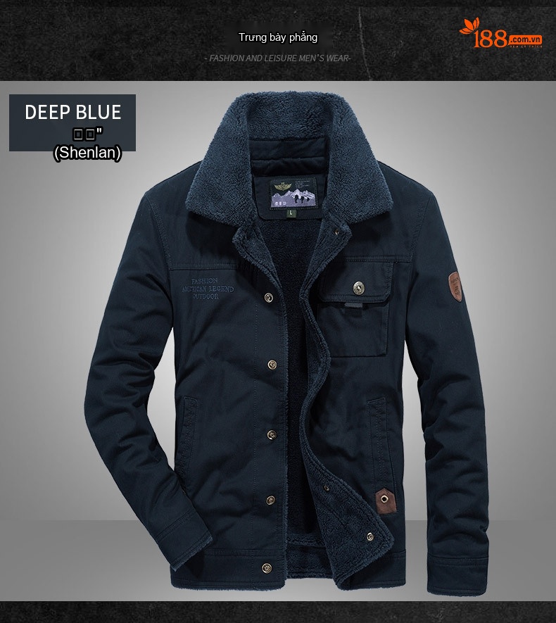 Áo Khoác Nam Cotton Lót Lông Cừu Dày Dặn Cổ Bẻ Giữ Ấm Form Rộng Màu Nâu, Xanh Rêu, Xanh Navy chi tiết 7