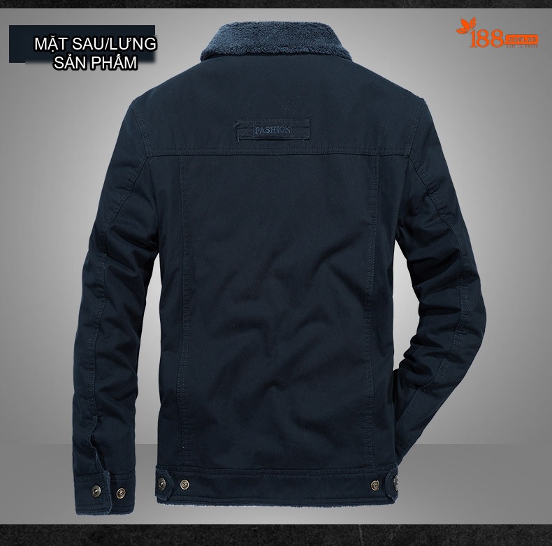 Áo Khoác Nam Cotton Lót Lông Cừu Dày Dặn Cổ Bẻ Giữ Ấm Form Rộng Màu Nâu, Xanh Rêu, Xanh Navy chi tiết 9
