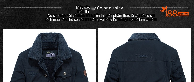 Áo Khoác Nam Cotton Lót Lông Cừu Dày Dặn Cổ Bẻ Giữ Ấm Form Rộng Màu Nâu, Xanh Rêu, Xanh Navy chi tiết 4