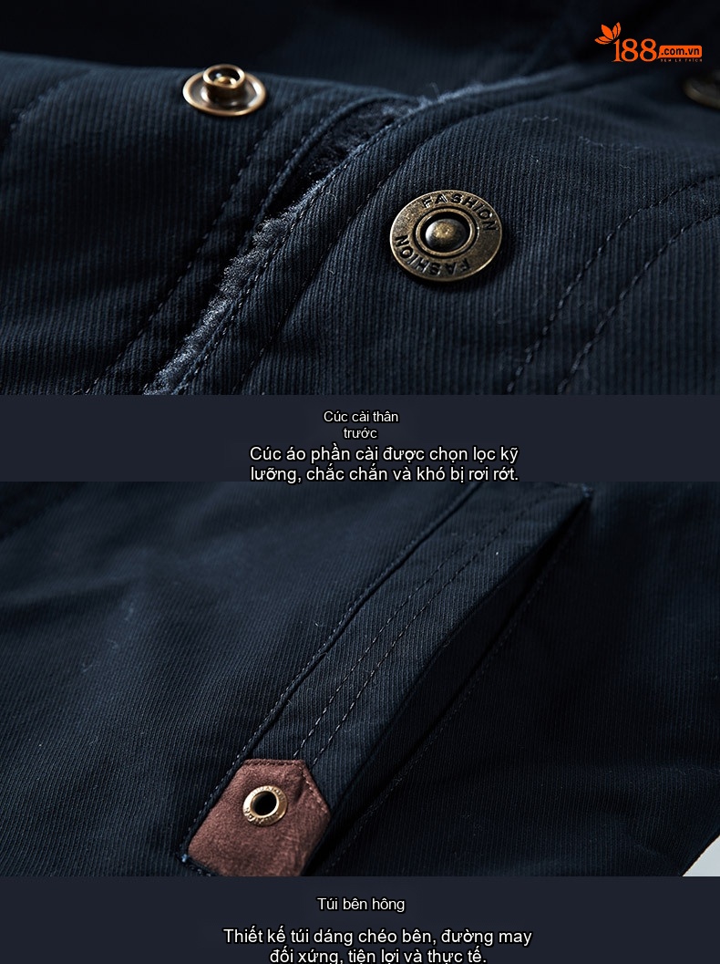 Áo Khoác Nam Cotton Lót Lông Cừu Dày Dặn Cổ Bẻ Giữ Ấm Form Rộng Màu Nâu, Xanh Rêu, Xanh Navy chi tiết 13