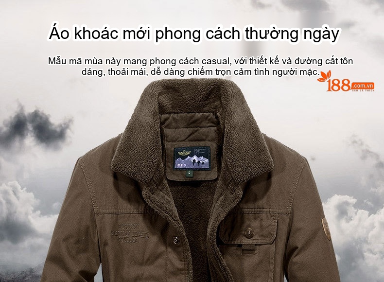 Áo Khoác Nam Cotton Lót Lông Cừu Dày Dặn Cổ Bẻ Giữ Ấm Form Rộng Màu Nâu, Xanh Rêu, Xanh Navy chi tiết 1