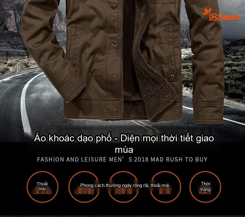 Áo Khoác Nam Cotton Lót Lông Cừu Dày Dặn Cổ Bẻ Giữ Ấm Form Rộng Màu Nâu, Xanh Rêu, Xanh Navy chi tiết 2