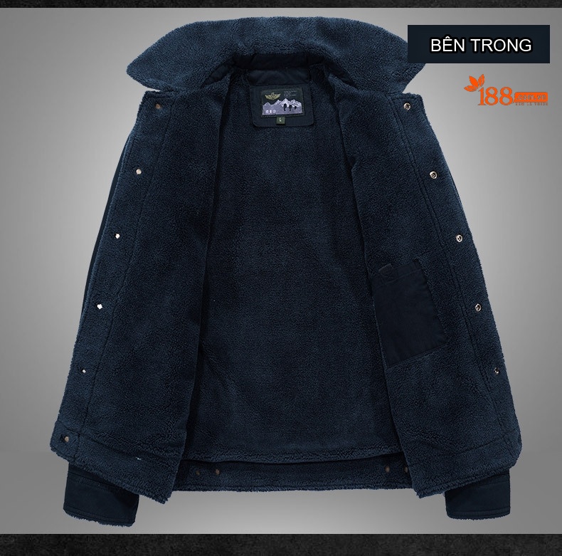 Áo Khoác Nam Cotton Lót Lông Cừu Dày Dặn Cổ Bẻ Giữ Ấm Form Rộng Màu Nâu, Xanh Rêu, Xanh Navy chi tiết 8