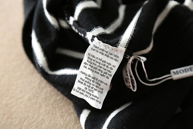 Váy Dệt Kim Nữ Tay Dài Cổ Tròn Kẻ Sọc Woolen/Lông Cừu Màu Đen, Trắng chi tiết 13