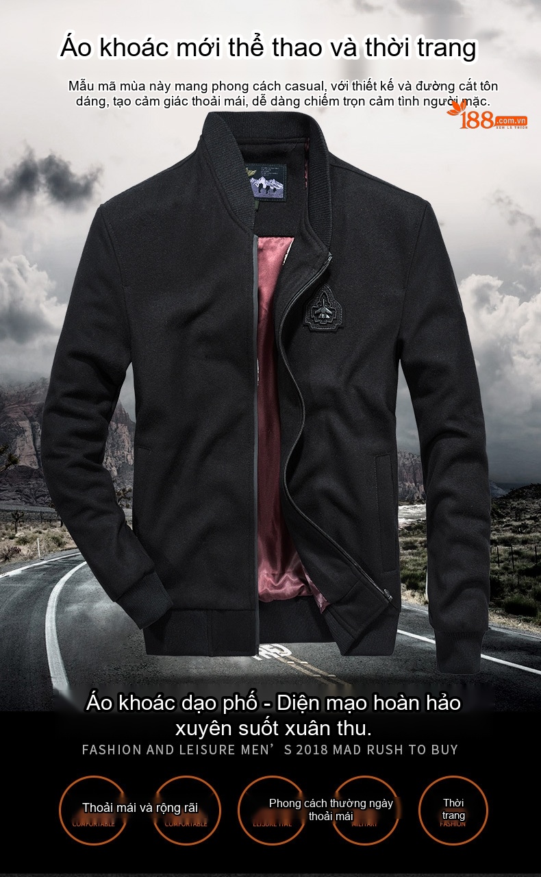Áo Khoác Bomber Nam Vải Nỉ Dáng Rộng Màu Đen chi tiết 1
