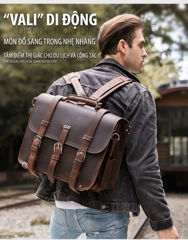 Túi Đeo Vai/Đeo Chéo/Xách Tay Nam Da Thật Phong Cách Âu Mỹ Màu Nâu chi tiết 2