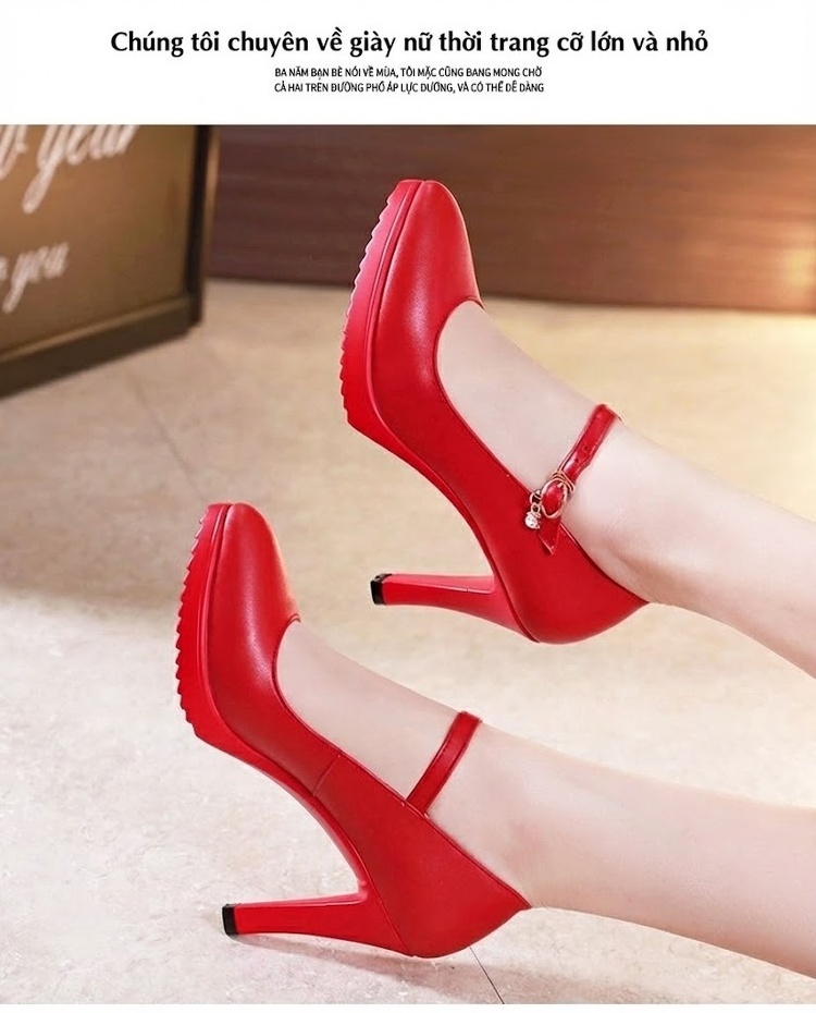 Giày Cao Gót Nữ Mũi Nhọn Quai Ngang Da Bóng Chiều Cao Đế Khoảng 6cm Màu Đen, Đỏ, Trắng, Bạc chi tiết 11