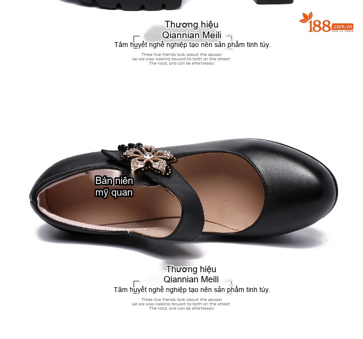 Giày Búp Bê Nữ Mũi Tròn Quai Ngang Đế Xuồng Chiều Cao Đế Khoảng 8cm Màu Đen, Trắng, Bạc chi tiết 14