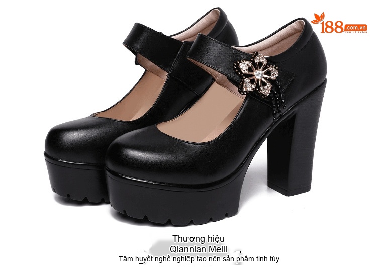 Giày Búp Bê Nữ Mũi Tròn Quai Ngang Đế Xuồng Chiều Cao Đế Khoảng 8cm Màu Đen, Trắng, Bạc chi tiết 15