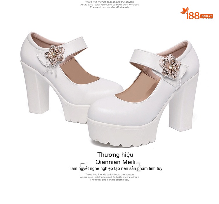 Giày Búp Bê Nữ Mũi Tròn Quai Ngang Đế Xuồng Chiều Cao Đế Khoảng 8cm Màu Đen, Trắng, Bạc chi tiết 16