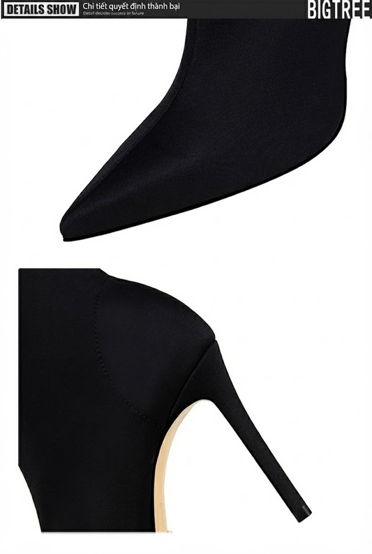 Boot Nữ Cổ Ngắn Dáng Ôm Lycra Gót Nhọn Siêu Cao Chiều Cao Đế Khoảng 8cm Màu Đen, Kem, Xanh Rêu chi tiết 21