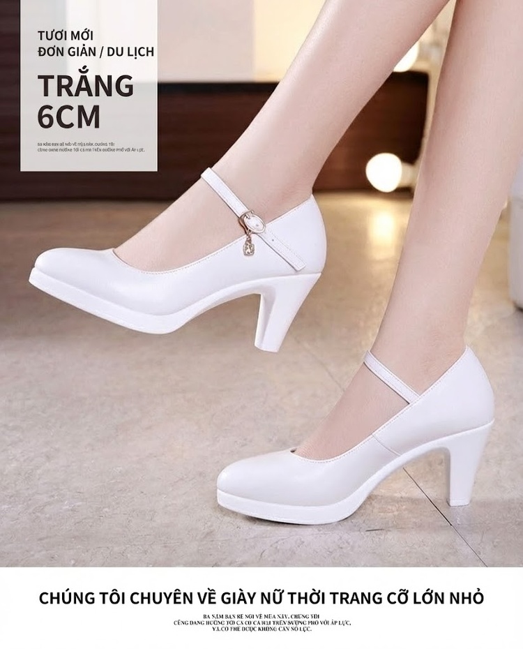 Giày Cao Gót Nữ Mũi Nhọn Quai Ngang Da Bóng Chiều Cao Đế Khoảng 6cm Màu Đen, Đỏ, Trắng, Bạc chi tiết 8