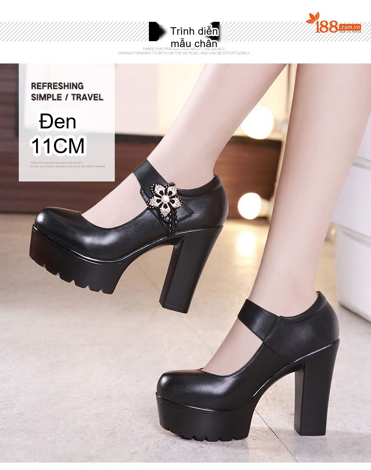 Giày Búp Bê Nữ Mũi Tròn Quai Ngang Đế Xuồng Chiều Cao Đế Khoảng 8cm Màu Đen, Trắng, Bạc chi tiết 8