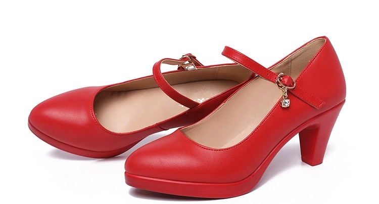 Giày Cao Gót Nữ Mũi Nhọn Quai Ngang Da Bóng Chiều Cao Đế Khoảng 6cm Màu Đen, Đỏ, Trắng, Bạc chi tiết 14