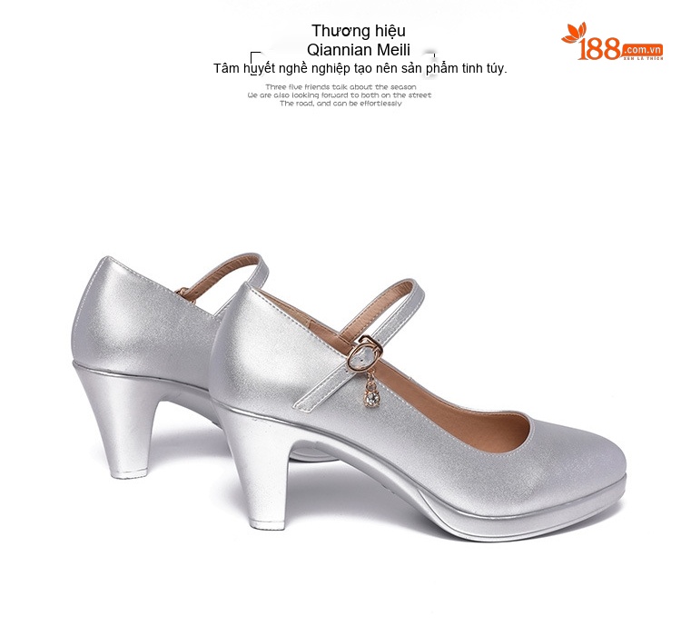Giày Cao Gót Nữ Mũi Nhọn Quai Ngang Da Bóng Chiều Cao Đế Khoảng 6cm Màu Đen, Đỏ, Trắng, Bạc chi tiết 15