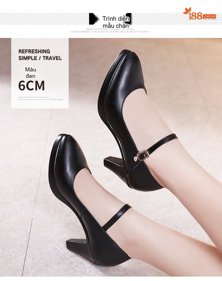 Giày Cao Gót Nữ Mũi Nhọn Quai Ngang Da Bóng Chiều Cao Đế Khoảng 6cm Màu Đen, Đỏ, Trắng, Bạc chi tiết 7