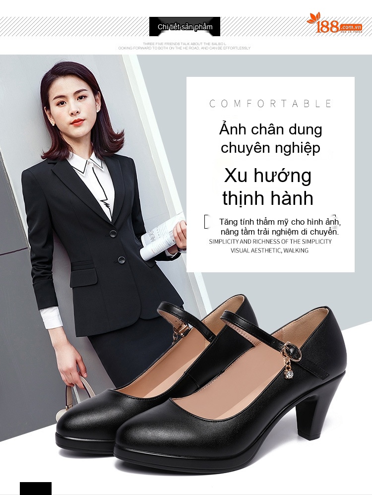 Giày Cao Gót Nữ Mũi Nhọn Quai Ngang Da Bóng Chiều Cao Đế Khoảng 6cm Màu Đen, Đỏ, Trắng, Bạc chi tiết 4