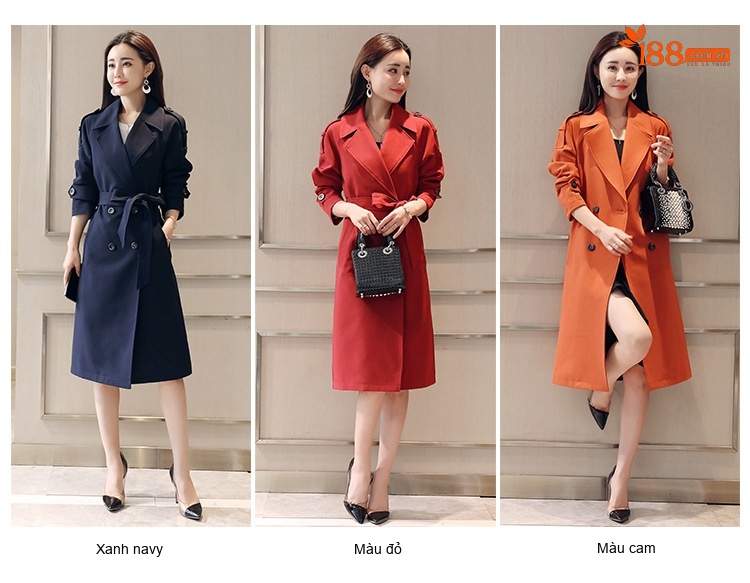 Áo Khoác Trench Coat Nữ Dáng Dài Thu Đông 2023 Thiết Kế Hàn Quốc Kèm Đai Eo Màu Be, Xanh Dương, Đen, Tím... chi tiết 8