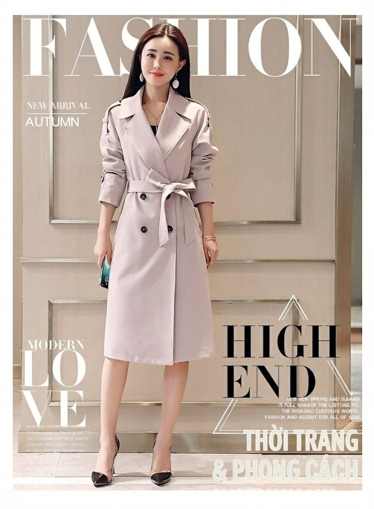 Áo Khoác Trench Coat Nữ Dáng Dài Thu Đông 2023 Thiết Kế Hàn Quốc Kèm Đai Eo Màu Be, Xanh Dương, Đen, Tím... chi tiết 1
