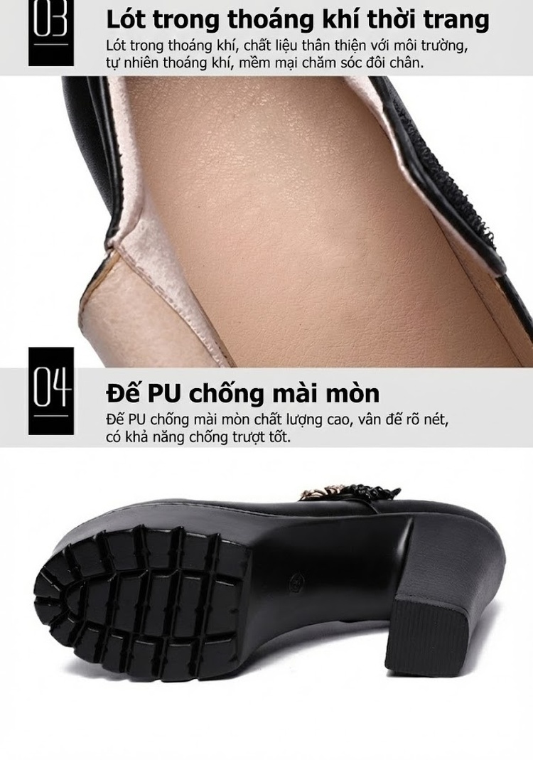 Giày Búp Bê Nữ Mũi Tròn Quai Ngang Đế Xuồng Chiều Cao Đế Khoảng 8cm Màu Đen, Trắng, Bạc chi tiết 7