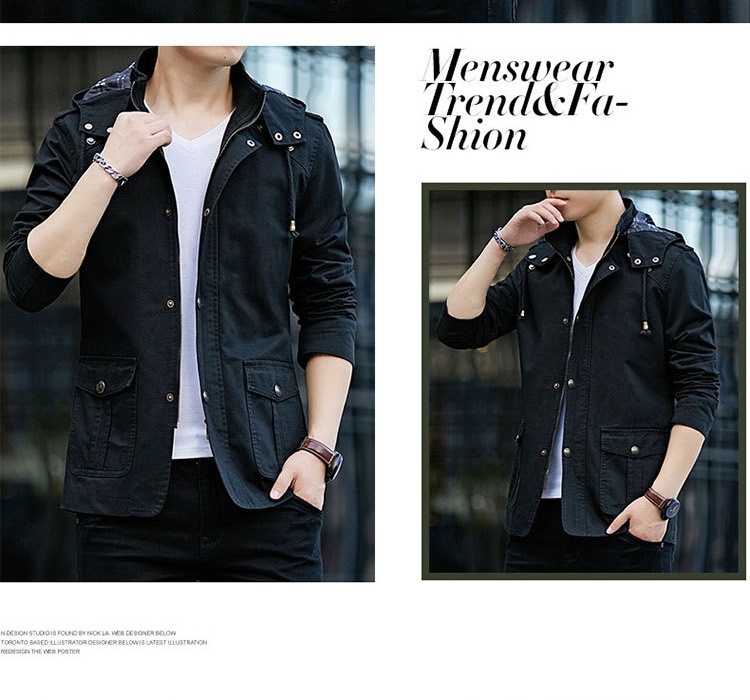 Áo Khoác Jacket Nam Cotton Có Mũ Trùm Đầu Phong Cách Công Sở Màu Nâu, Be, Đen, Xanh... chi tiết 12