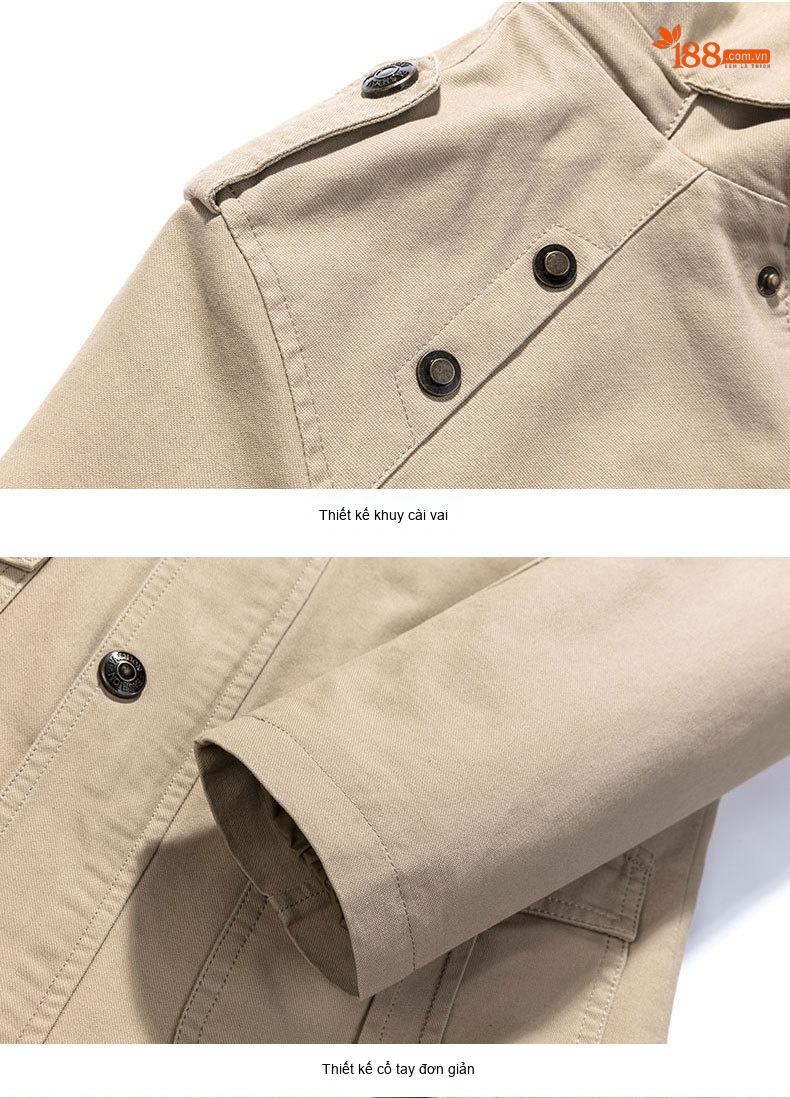Áo Khoác Kaki Nam Có Mũ Trùm Đầu Cotton Dáng Ôm Màu Xanh Olive, Be, Nâu, Đen chi tiết 24