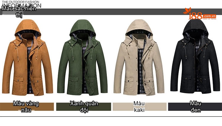 Áo Khoác Jacket Nam Cotton Có Mũ Trùm Đầu Phong Cách Công Sở Màu Nâu, Be, Đen, Xanh... chi tiết 5