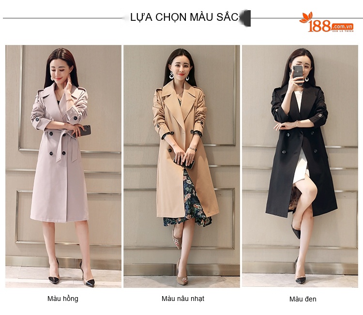 Áo Khoác Trench Coat Nữ Dáng Dài Thu Đông 2023 Thiết Kế Hàn Quốc Kèm Đai Eo Màu Be, Xanh Dương, Đen, Tím... chi tiết 7