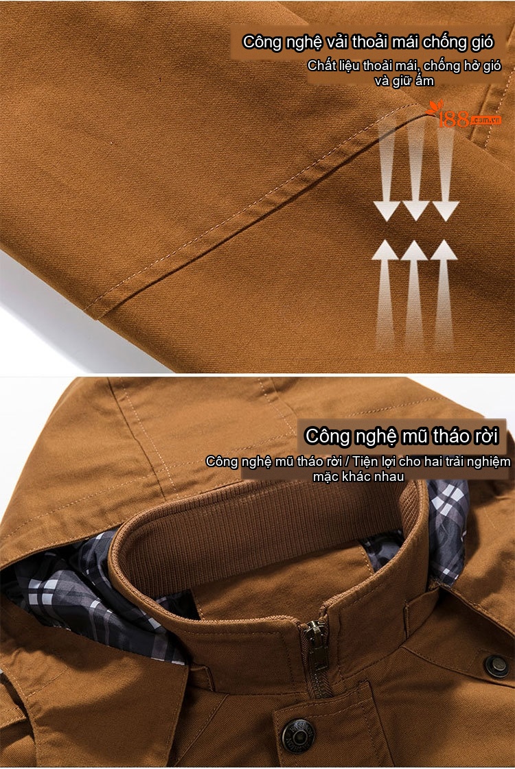 Áo Khoác Jacket Nam Cotton Có Mũ Trùm Đầu Phong Cách Công Sở Màu Nâu, Be, Đen, Xanh... chi tiết 2