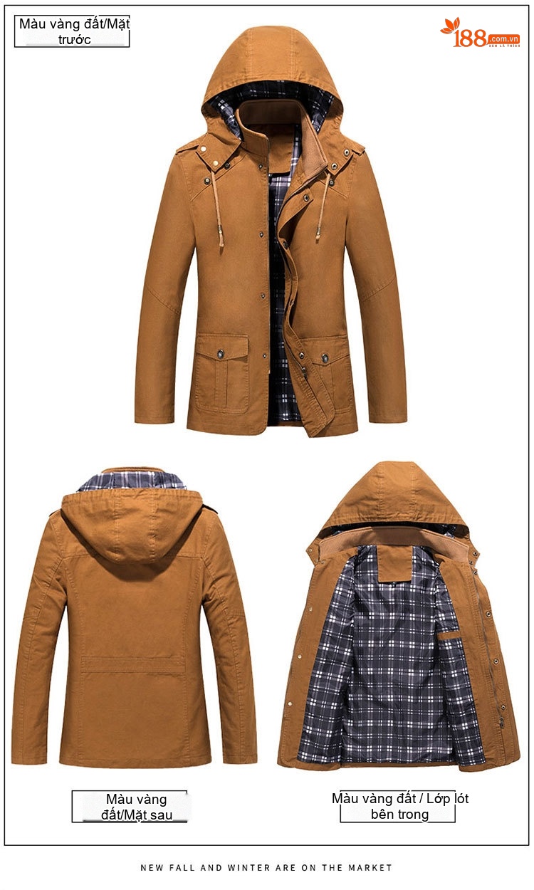 Áo Khoác Jacket Nam Cotton Có Mũ Trùm Đầu Phong Cách Công Sở Màu Nâu, Be, Đen, Xanh... chi tiết 18