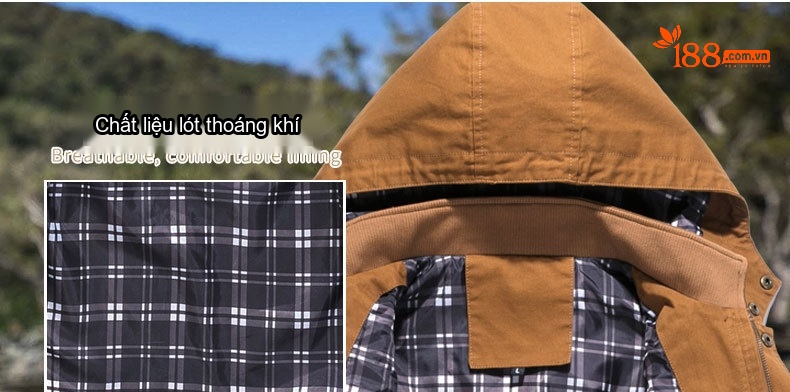 Áo Khoác Kaki Nam Có Mũ Trùm Đầu Cotton Dáng Ôm Màu Xanh Olive, Be, Nâu, Đen chi tiết 4