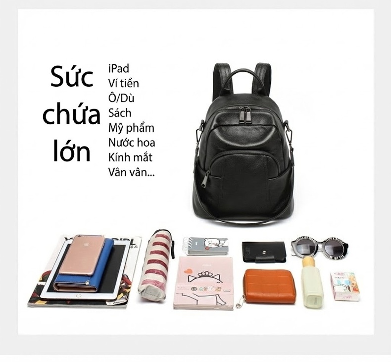 Balo Nữ Da Mềm Thời Trang Phong Cách Châu Âu Màu Đen, Nâu chi tiết 12