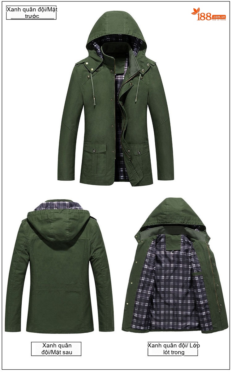 Áo Khoác Jacket Nam Cotton Có Mũ Trùm Đầu Phong Cách Công Sở Màu Nâu, Be, Đen, Xanh... chi tiết 20