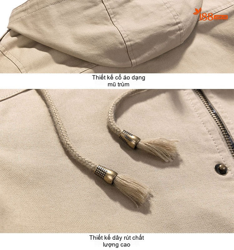 Áo Khoác Jacket Nam Cotton Có Mũ Trùm Đầu Phong Cách Công Sở Màu Nâu, Be, Đen, Xanh... chi tiết 22