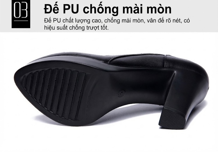 Giày Cao Gót Nữ Da Bóng Chiều Cao Đế Khoảng 7cm Màu Đen chi tiết 6