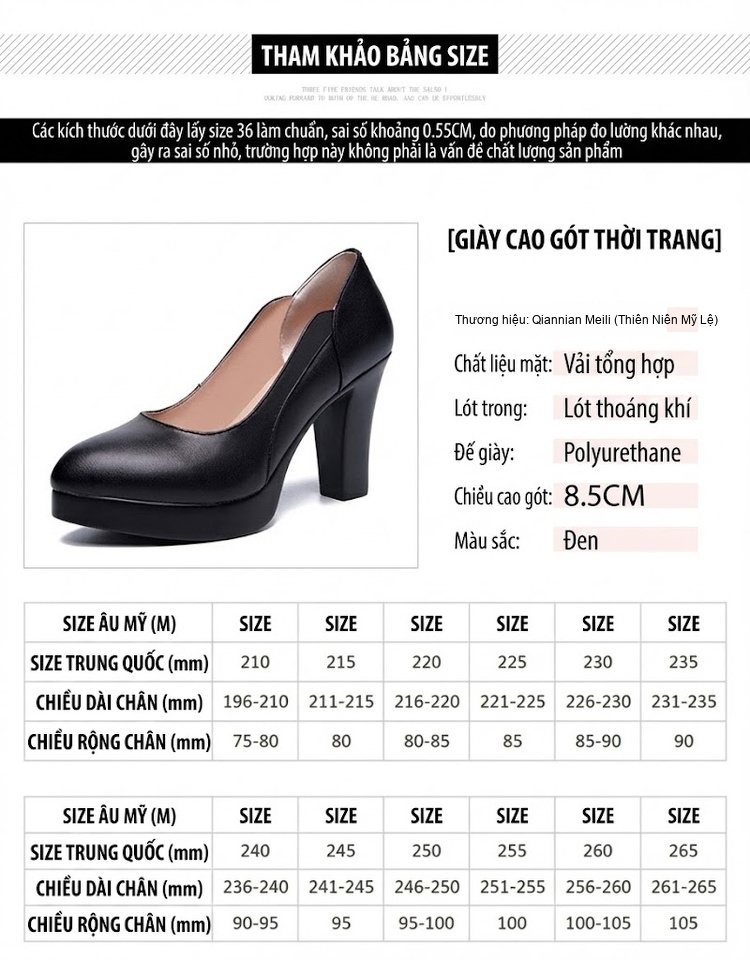 Giày Cao Gót Nữ Da Bóng Chiều Cao Đế Khoảng 7cm Màu Đen chi tiết 3