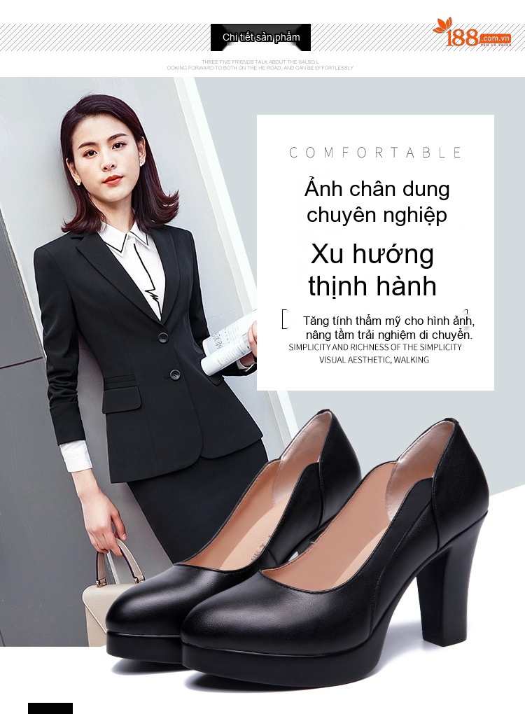 Giày Cao Gót Nữ Da Bóng Chiều Cao Đế Khoảng 7cm Màu Đen chi tiết 4